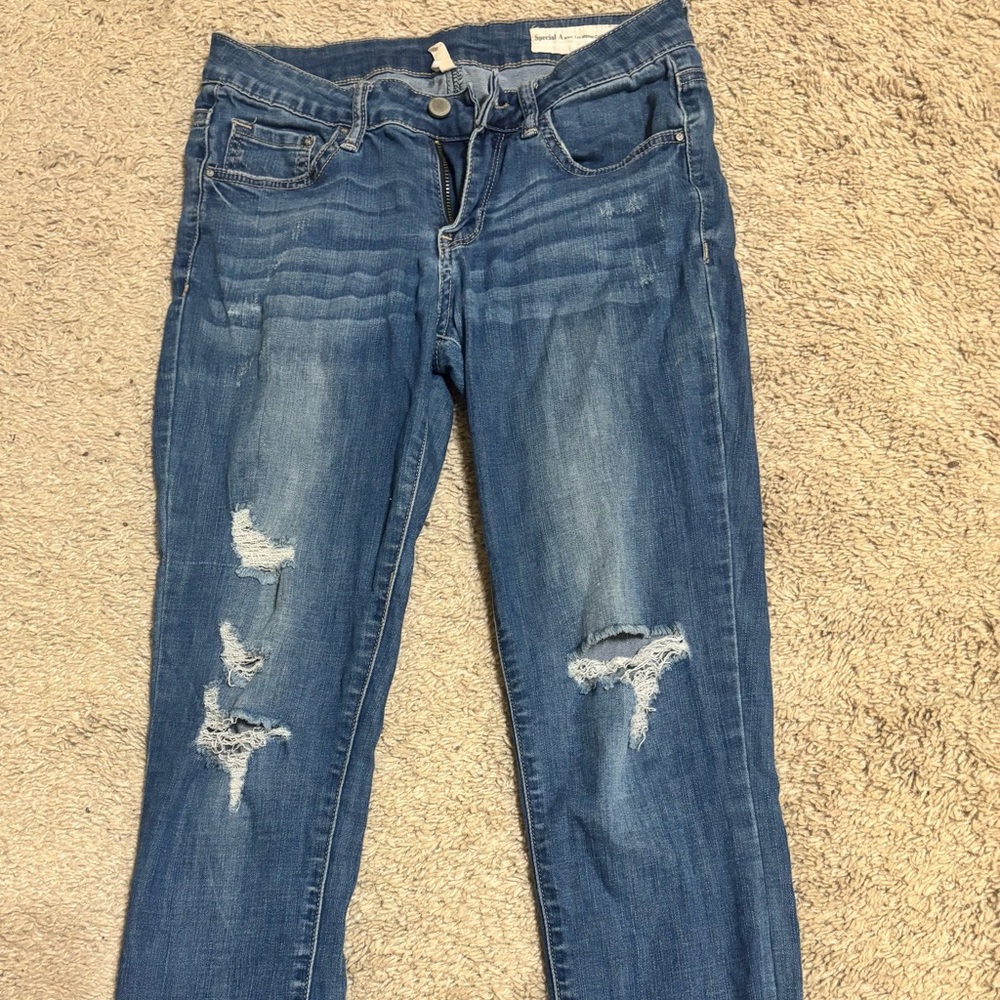 Trendy Distressed Blue Skinny Jeans